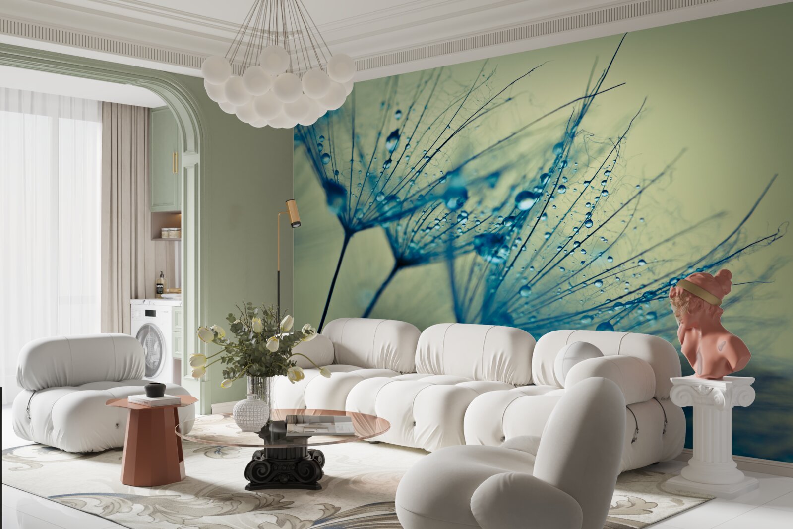 Fototapeta mniszek lekarski ozdobiony kroplami wody