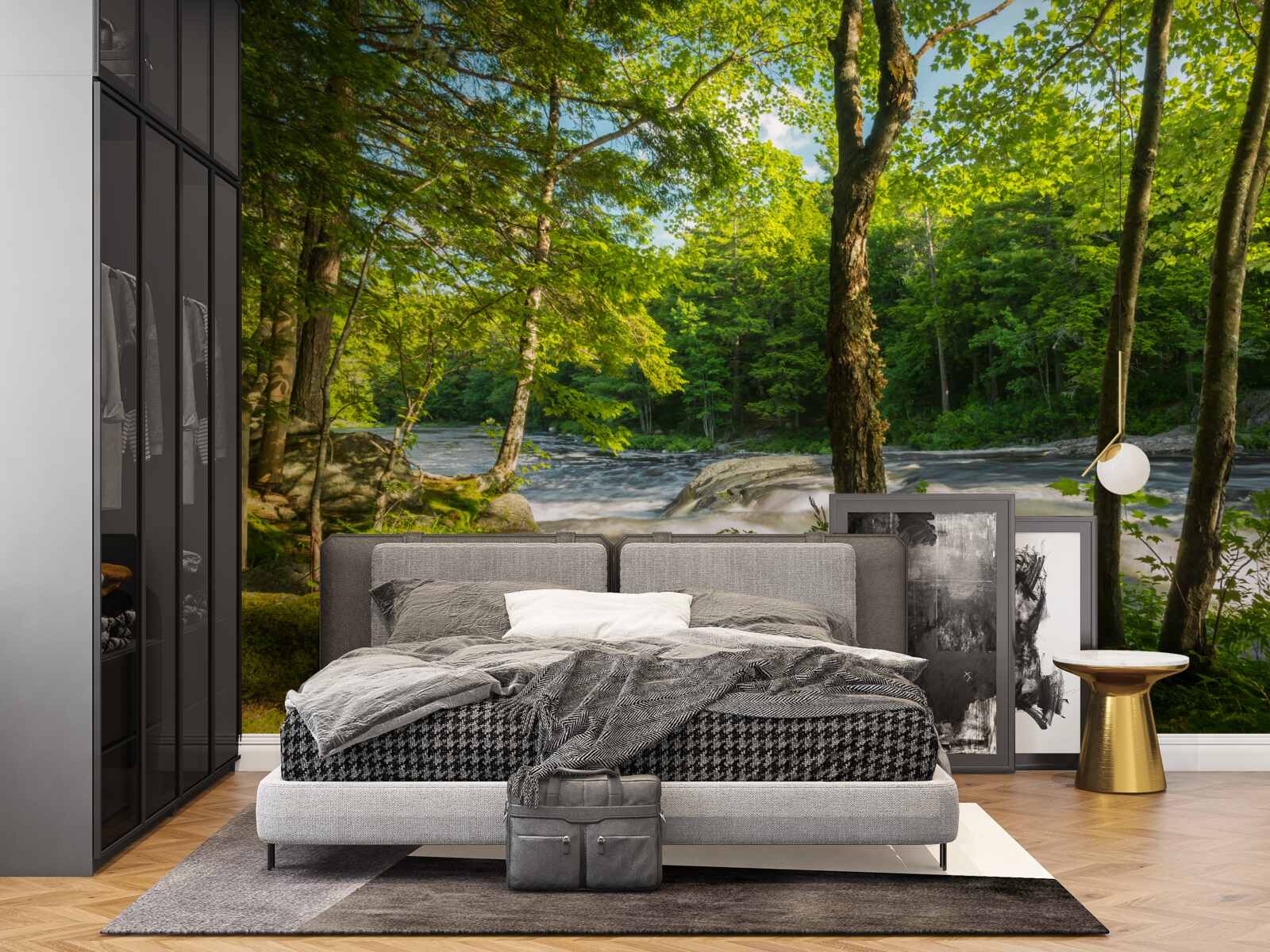 Fototapeta hałaśliwa rzeka w górach przepływająca przez słoneczny las