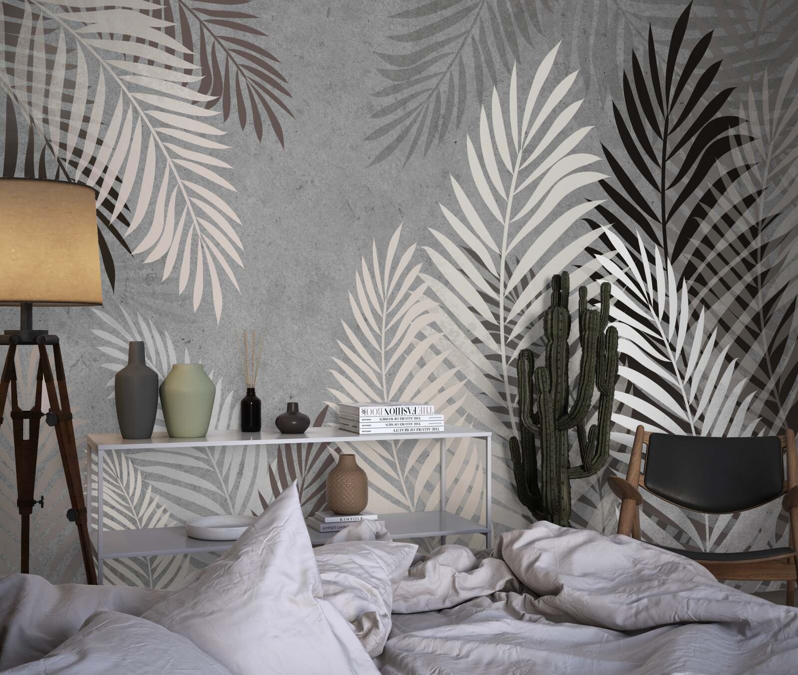 Fototapeta liście tropikalne są białe i czarne