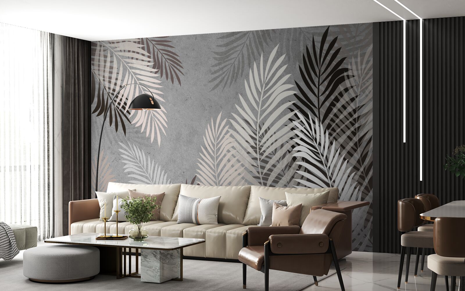 Fototapeta liście tropikalne są białe i czarne