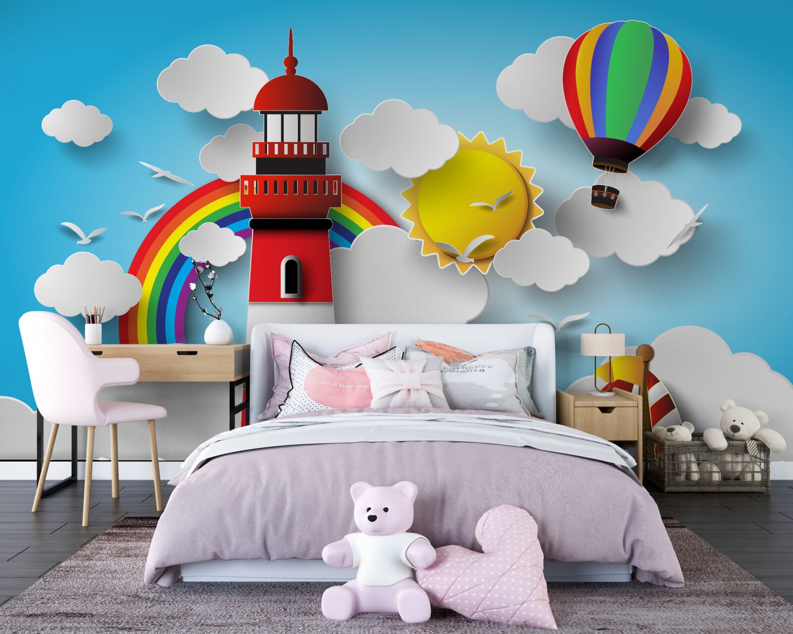 Fototapeta jasna latarnia morska oświetla pływające w pobliżu jachty