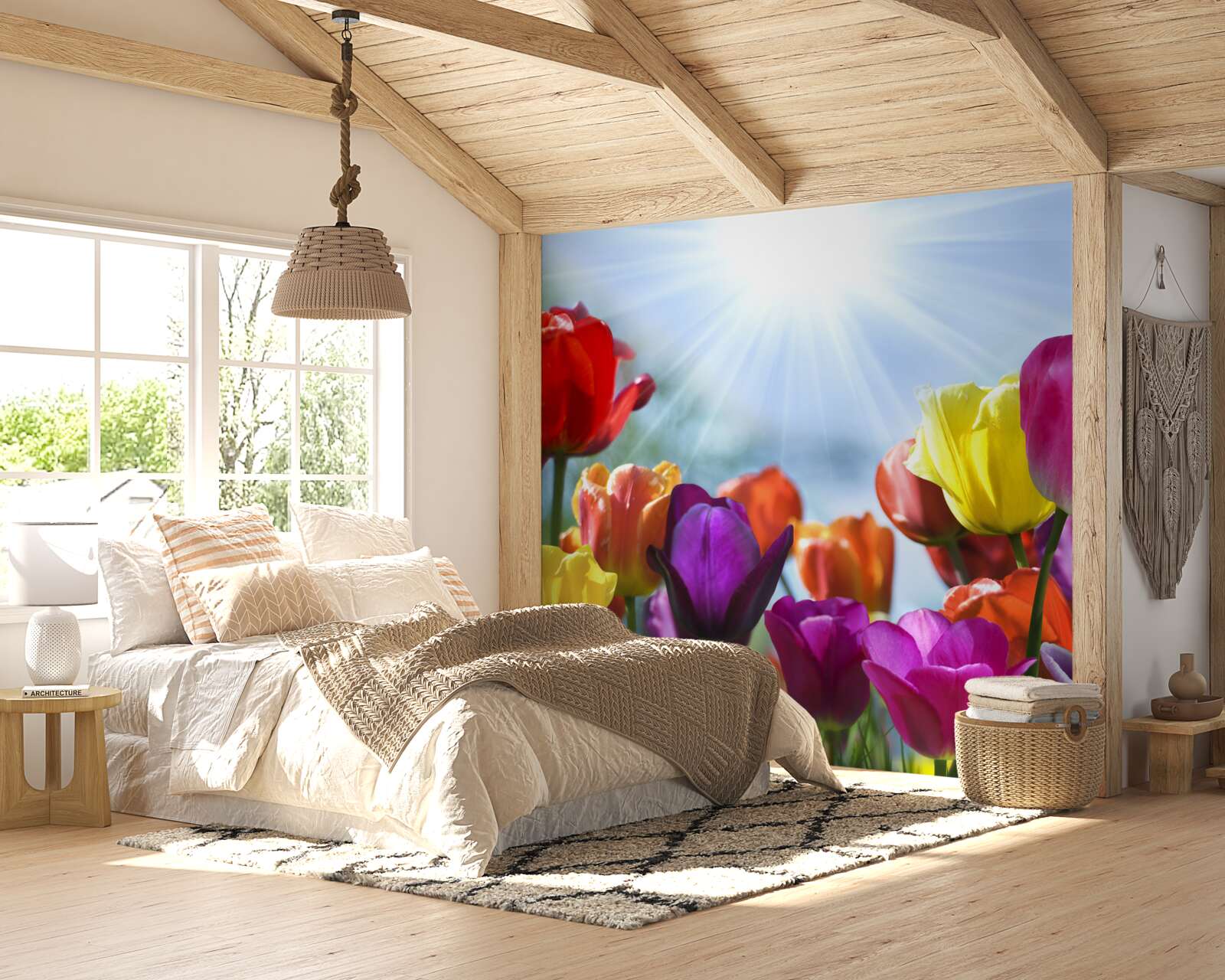 Fototapeta tulipany w różnych kolorach w słońcu