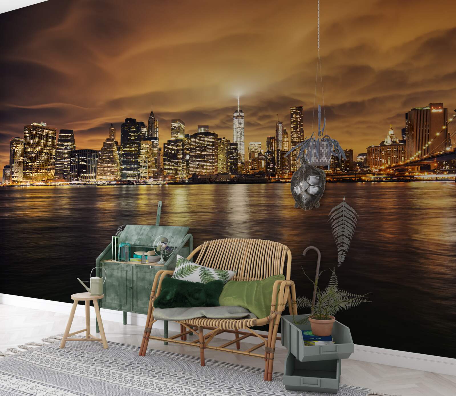 Fototapeta zachód słońca rozświetla blask nocnych lamp