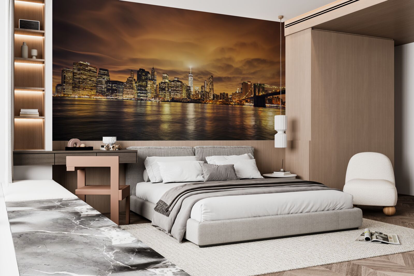 Fototapeta zachód słońca rozświetla blask nocnych lamp