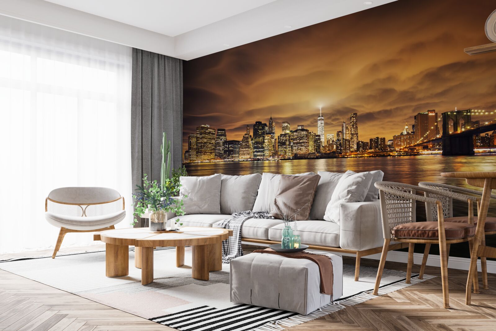 Fototapeta zachód słońca rozświetla blask nocnych lamp