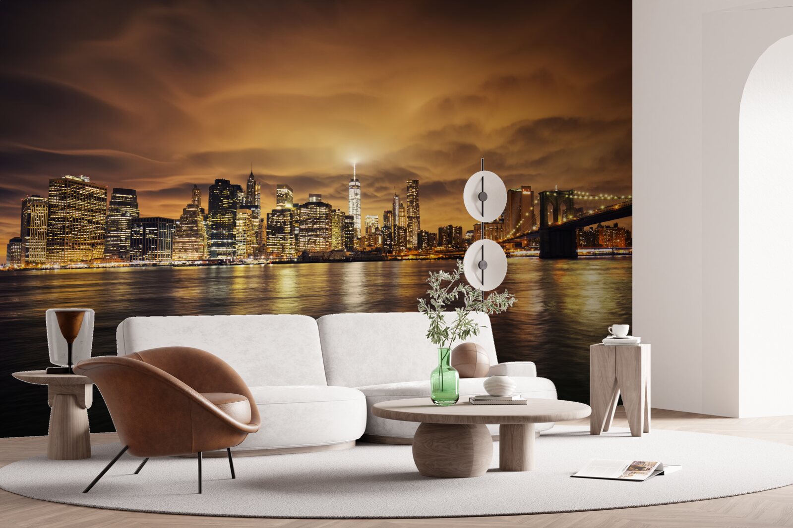 Fototapeta zachód słońca rozświetla blask nocnych lamp