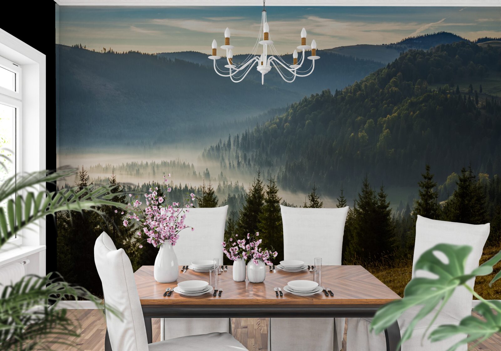 Fototapeta gęsty jesienny las spowity jest gęstszą mgłą