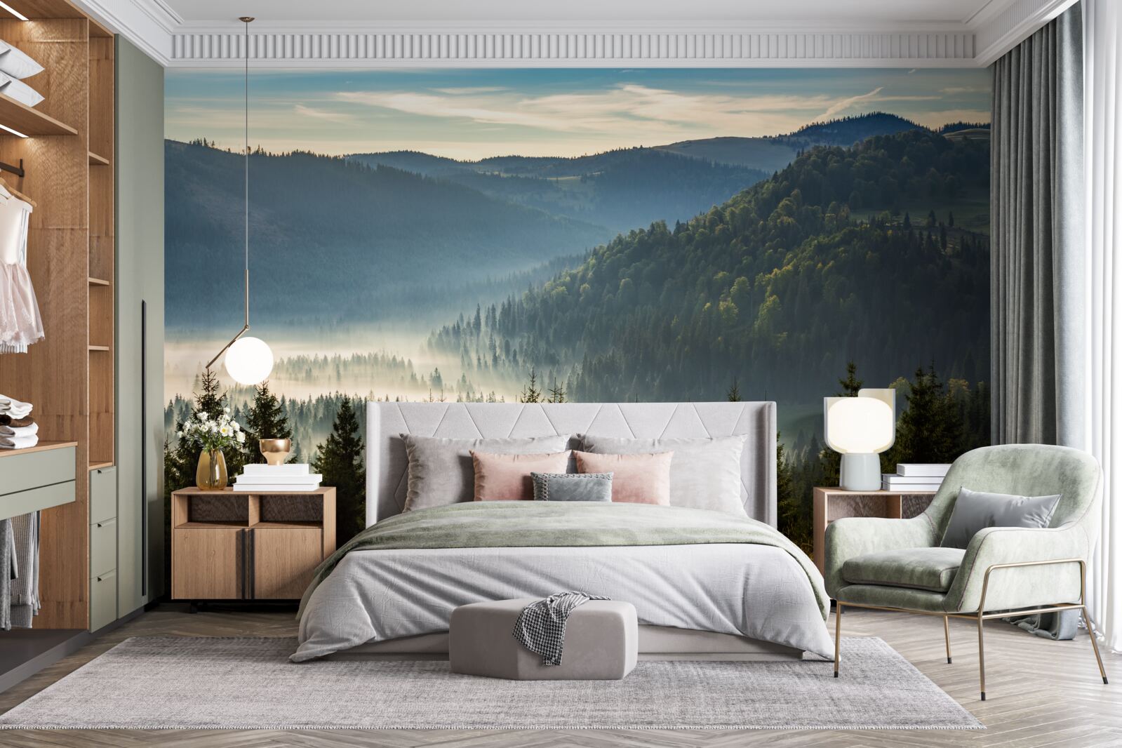 Fototapeta gęsty jesienny las spowity jest gęstszą mgłą