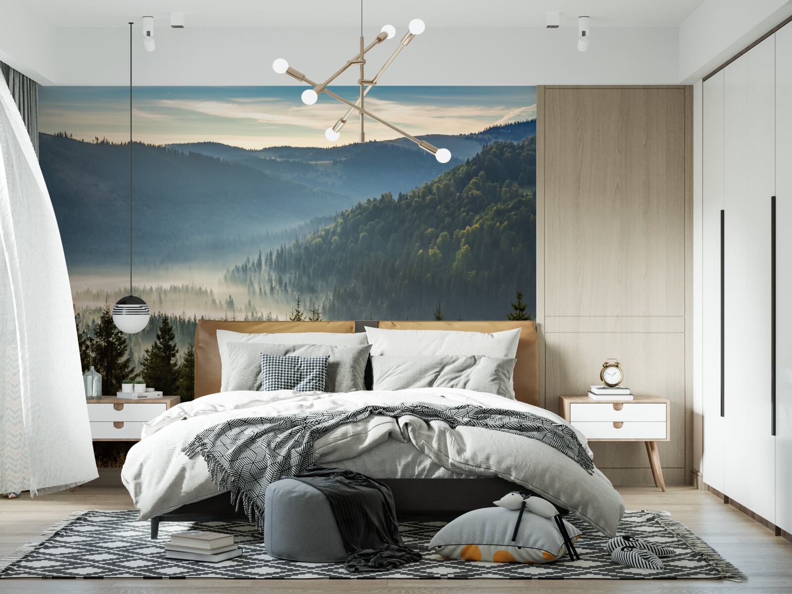 Fototapeta gęsty jesienny las spowity jest gęstszą mgłą