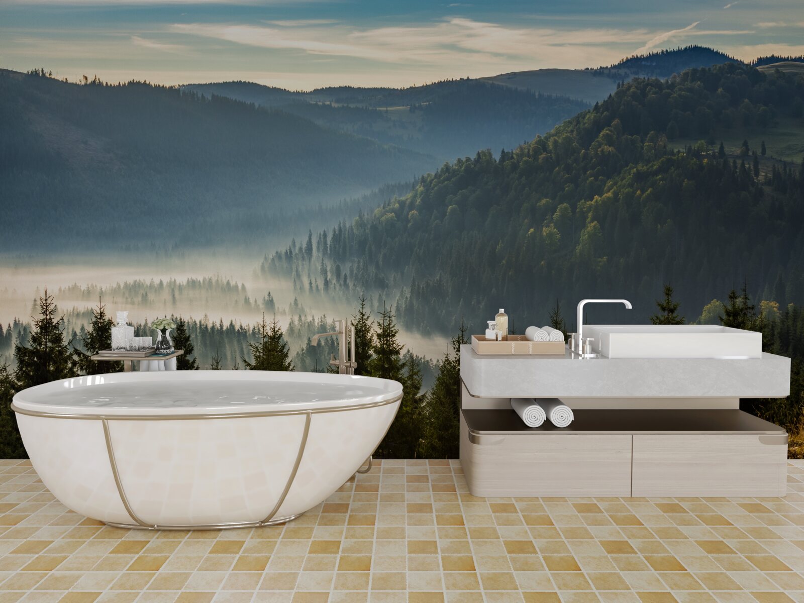 Fototapeta gęsty jesienny las spowity jest gęstszą mgłą