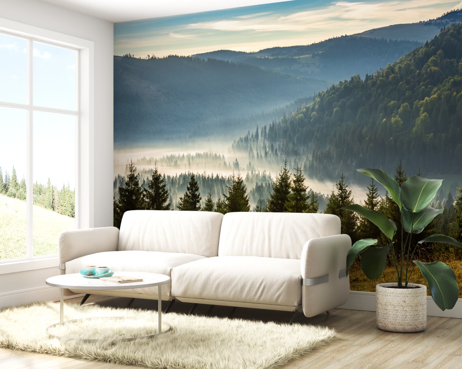 Fototapeta gęsty jesienny las spowity jest gęstszą mgłą