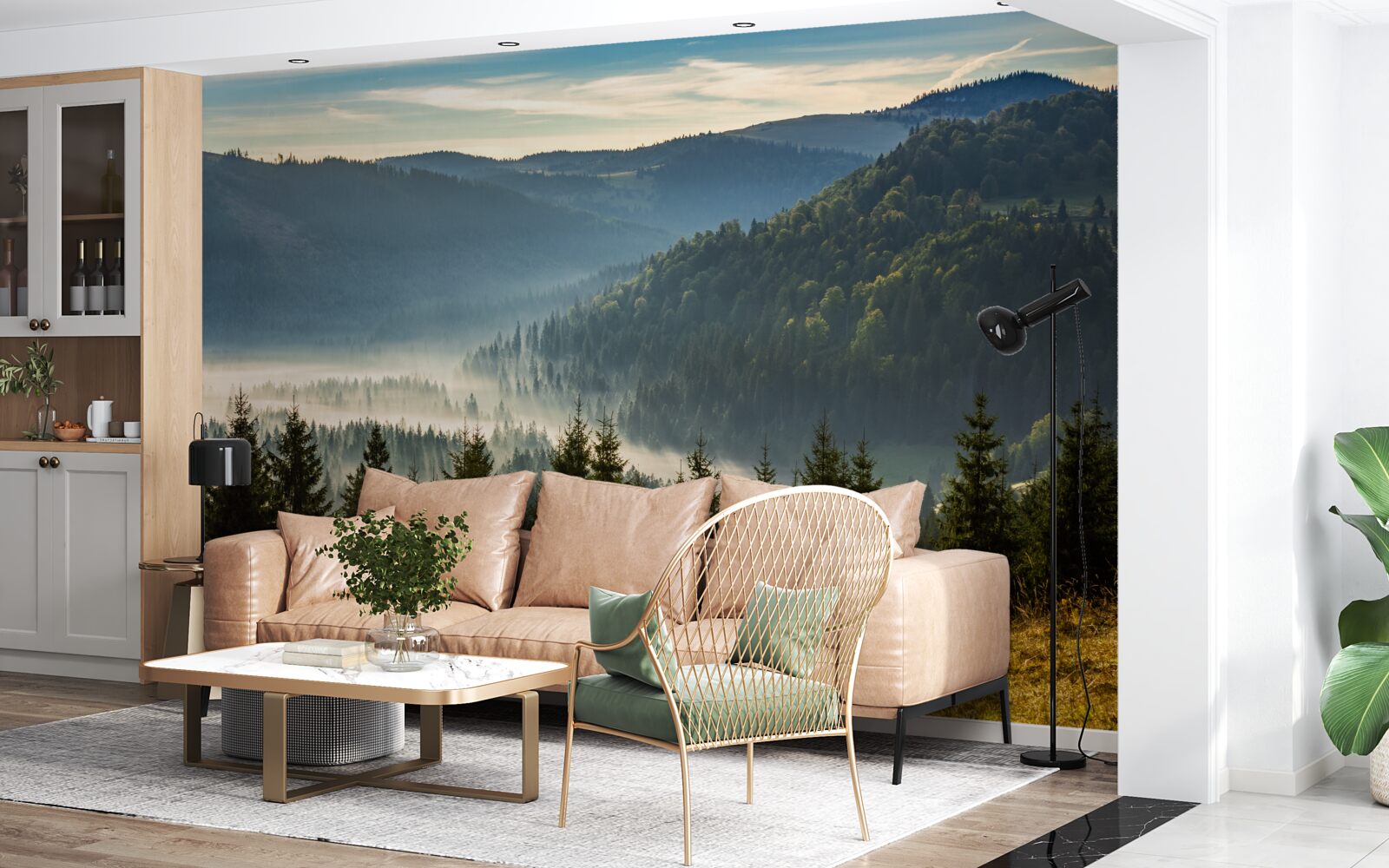 Fototapeta gęsty jesienny las spowity jest gęstszą mgłą