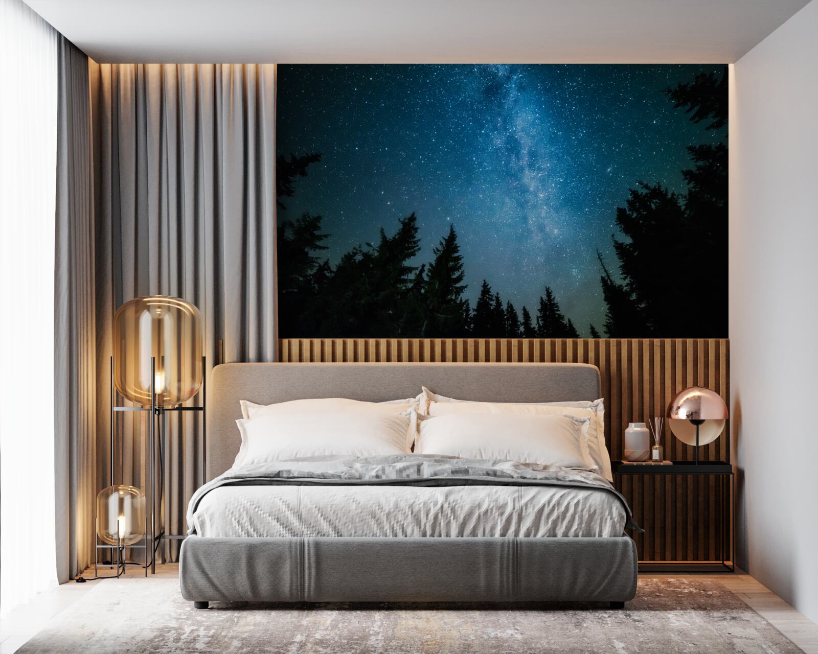 Fototapeta Ścieżka wśród gwiazd w ciemnym lesie