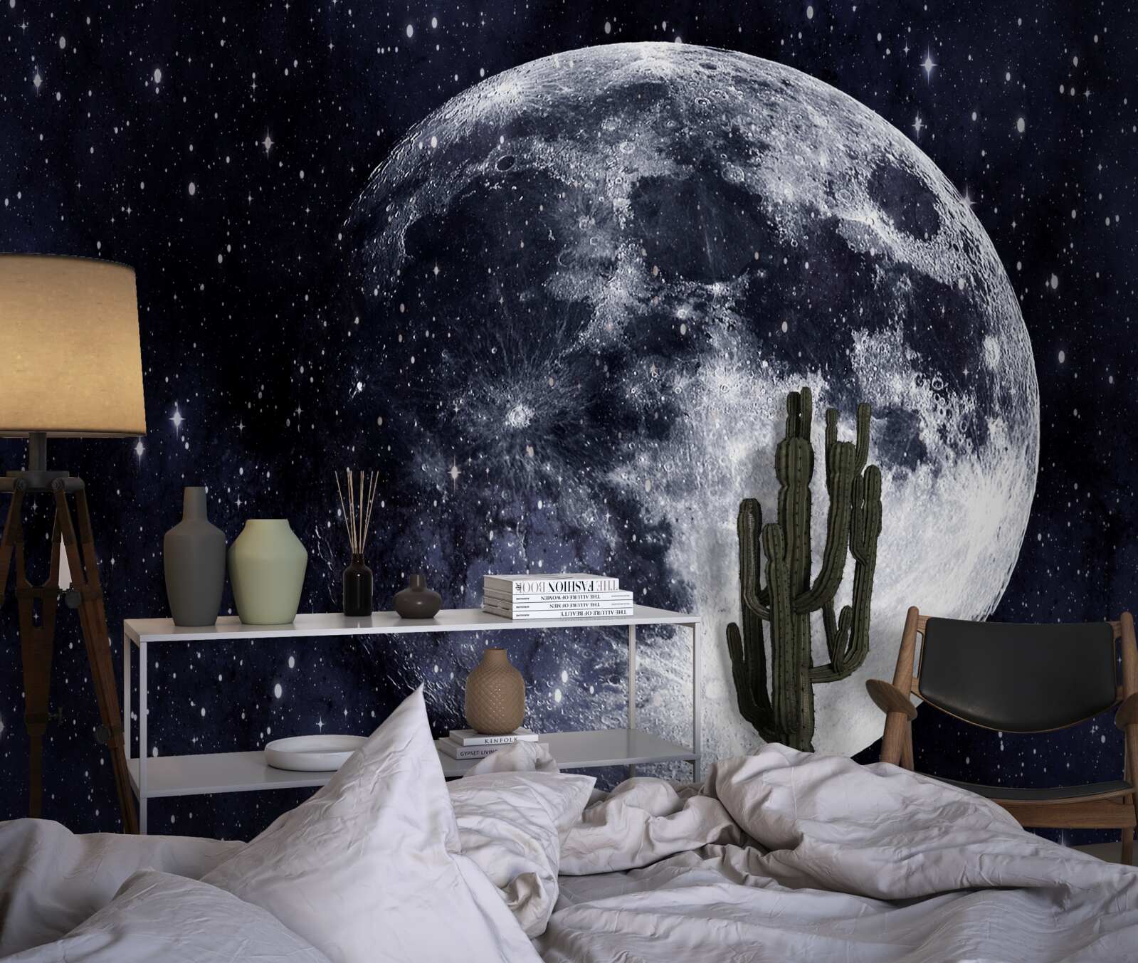 Fototapeta wśród gwiazd zauważalny jest duży obraz księżyca