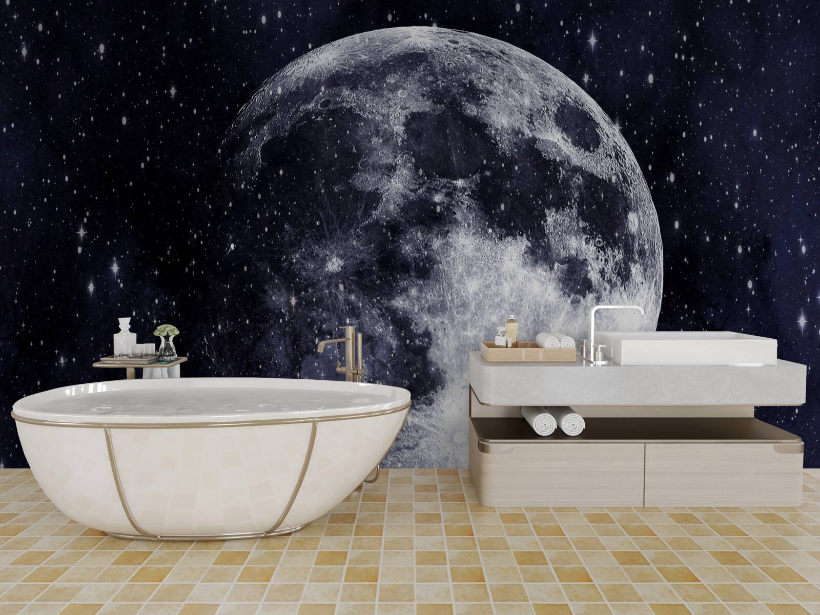 Fototapeta wśród gwiazd zauważalny jest duży obraz księżyca
