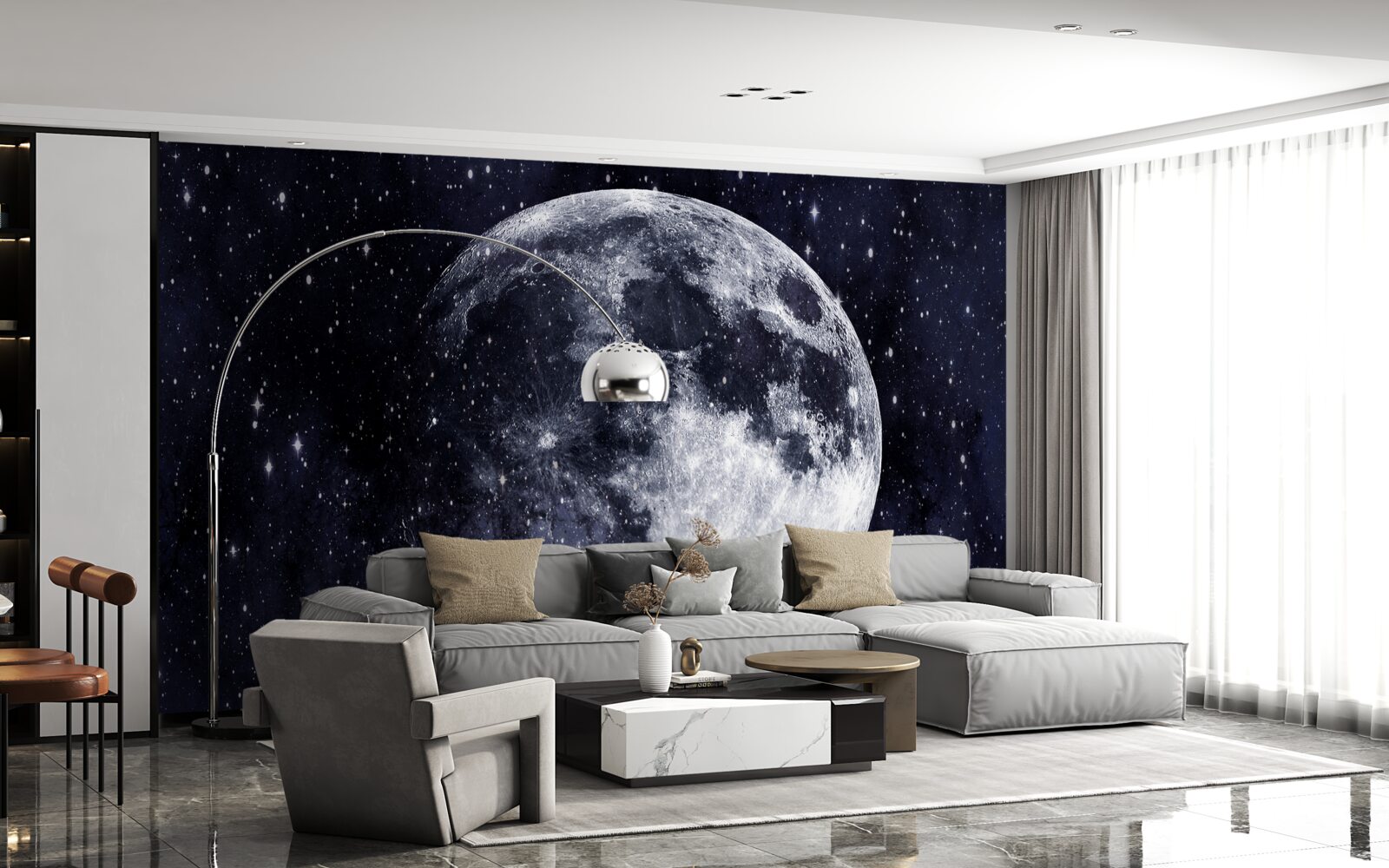 Fototapeta wśród gwiazd zauważalny jest duży obraz księżyca