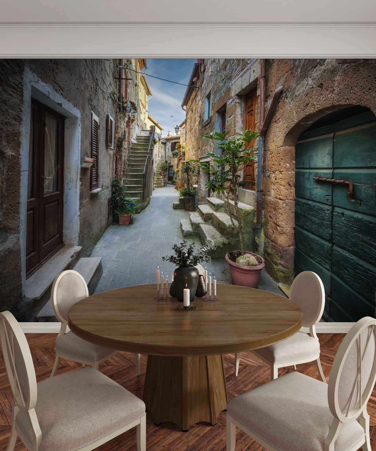 Fototapeta zabytkowa ulica wykonana z kamienia podczas zmierzchu