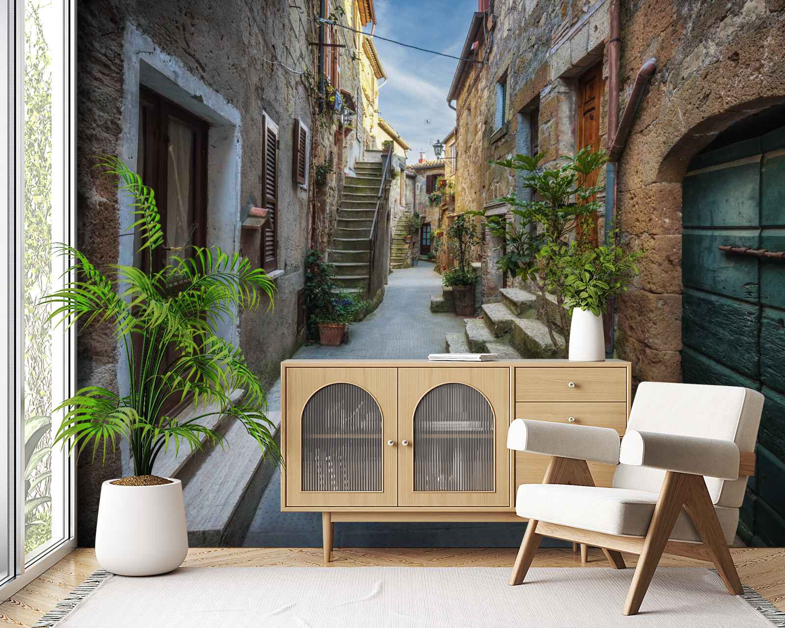 Fototapeta zabytkowa ulica wykonana z kamienia podczas zmierzchu