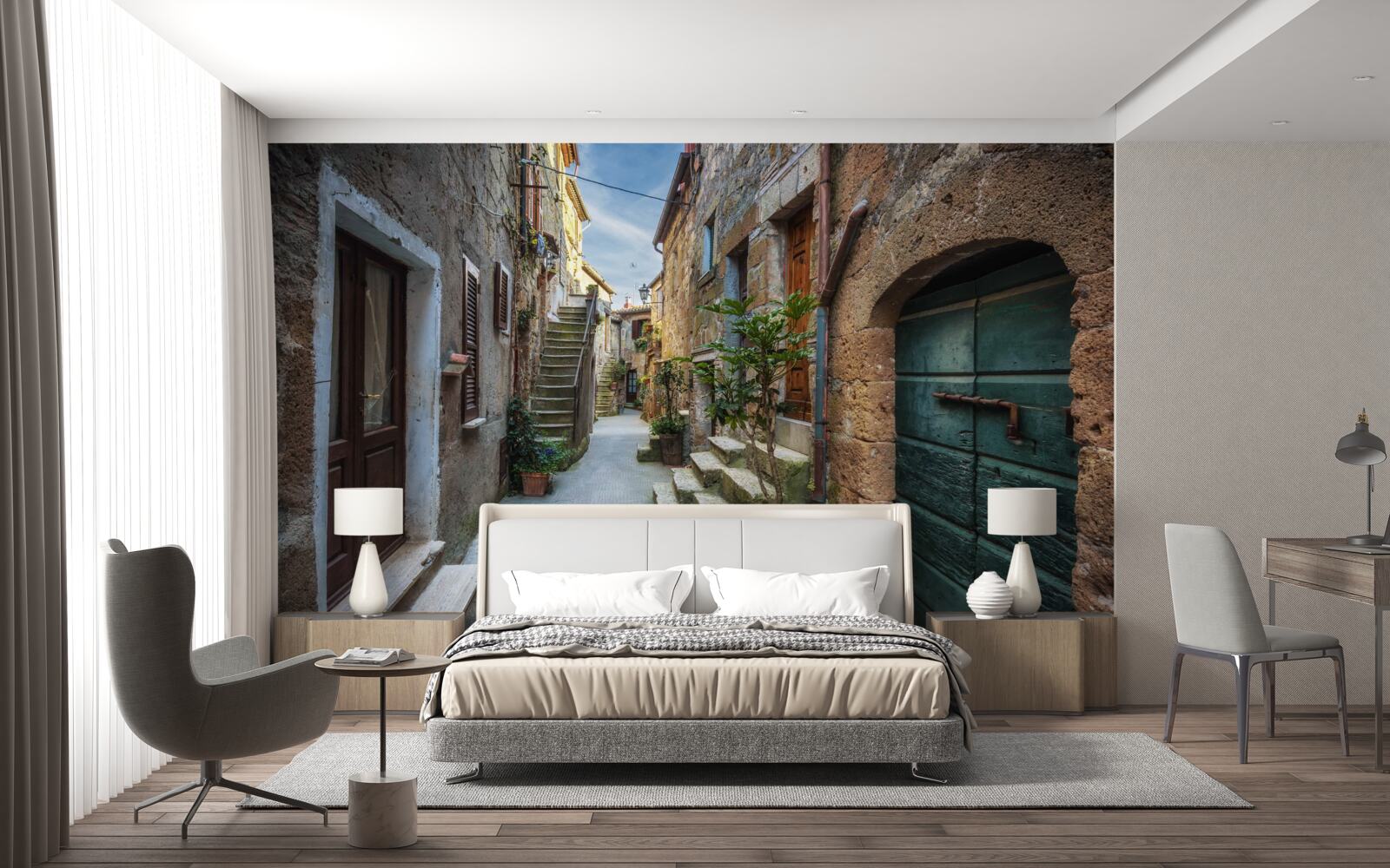 Fototapeta zabytkowa ulica wykonana z kamienia podczas zmierzchu