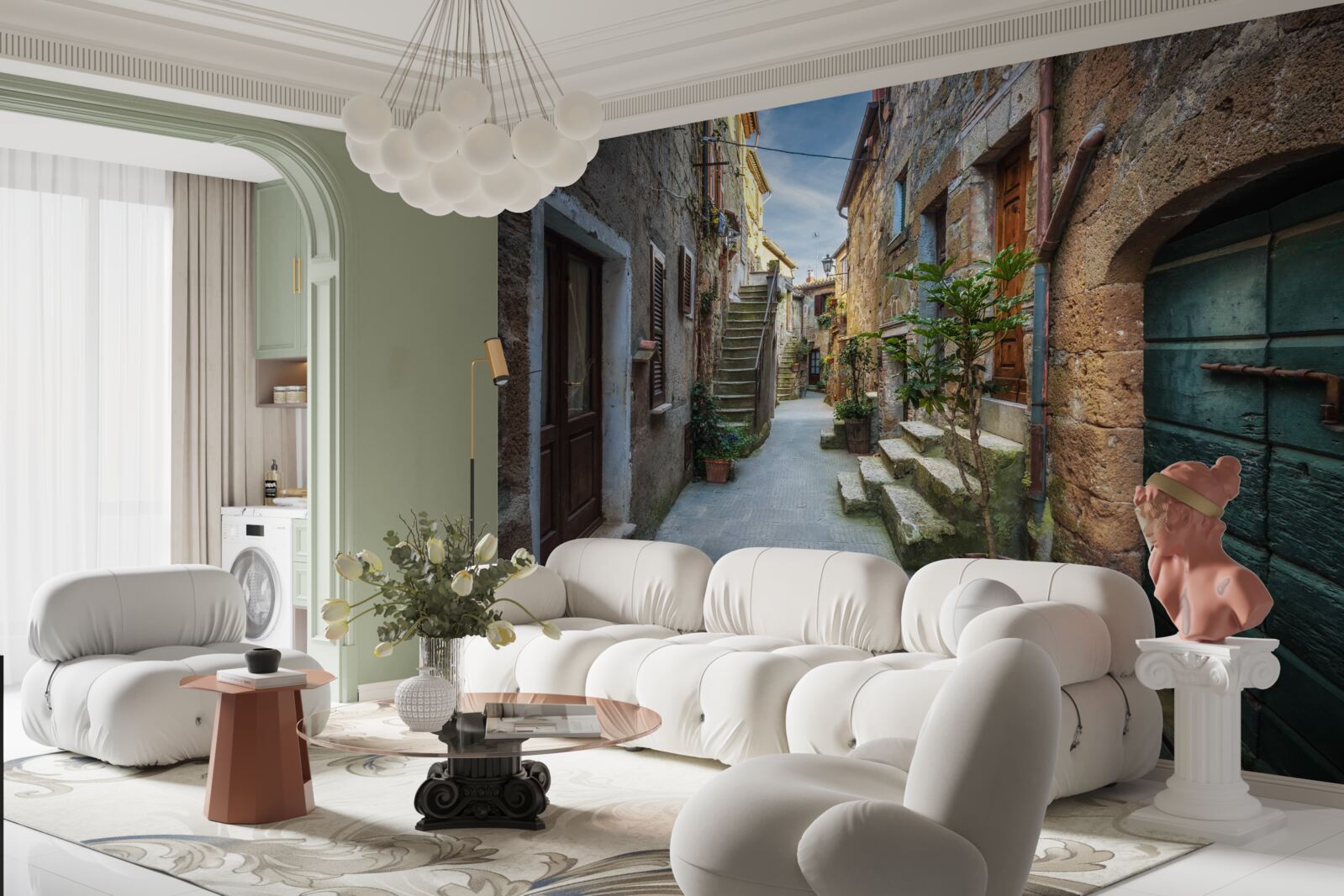 Fototapeta zabytkowa ulica wykonana z kamienia podczas zmierzchu