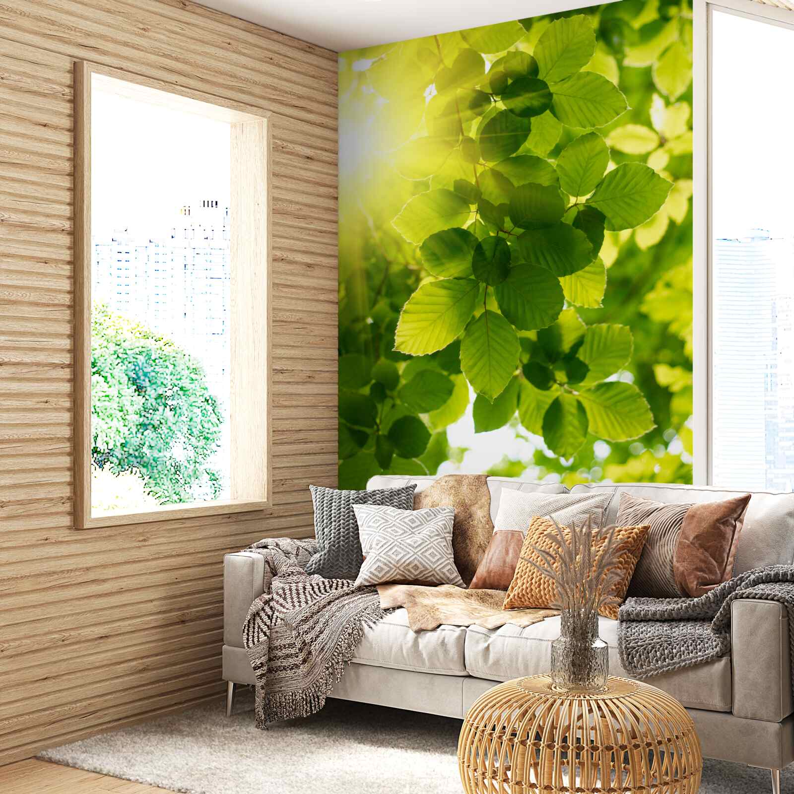 Fototapeta poranne światło słońca wita zielone liście