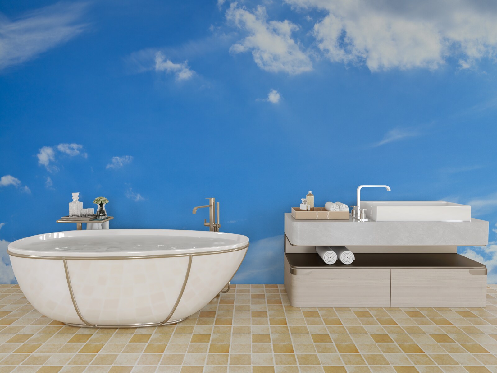 Fototapeta niebiański błękit ze śnieżnobiałymi chmurami