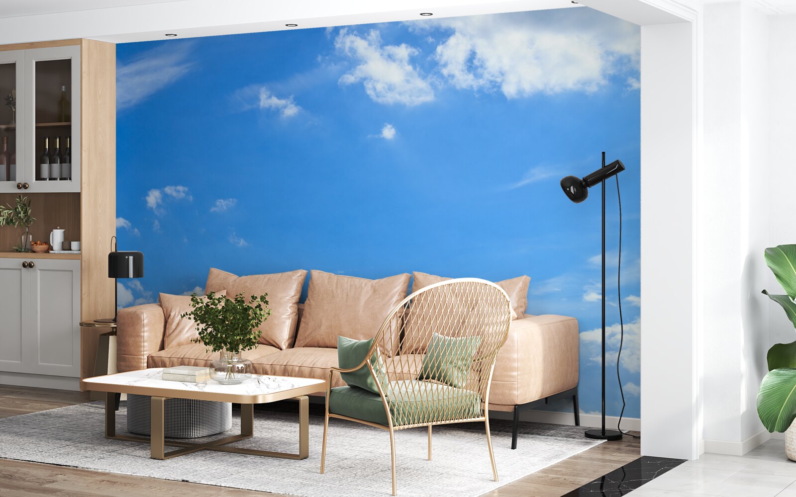 Fototapeta niebiański błękit ze śnieżnobiałymi chmurami