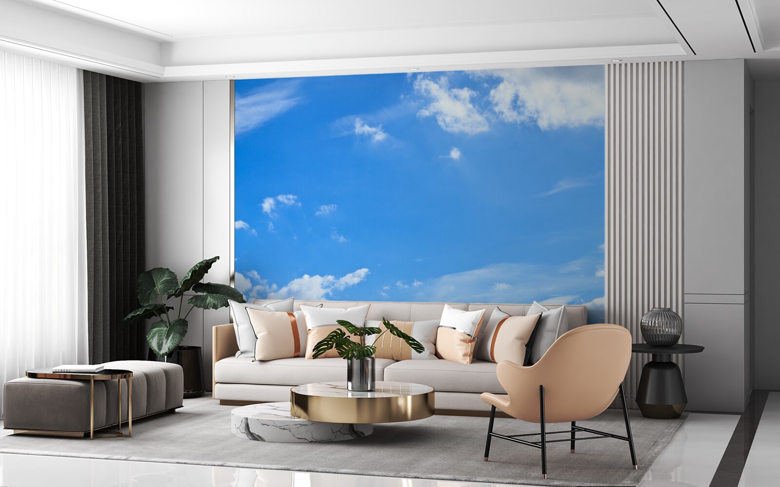 Fototapeta niebiański błękit ze śnieżnobiałymi chmurami