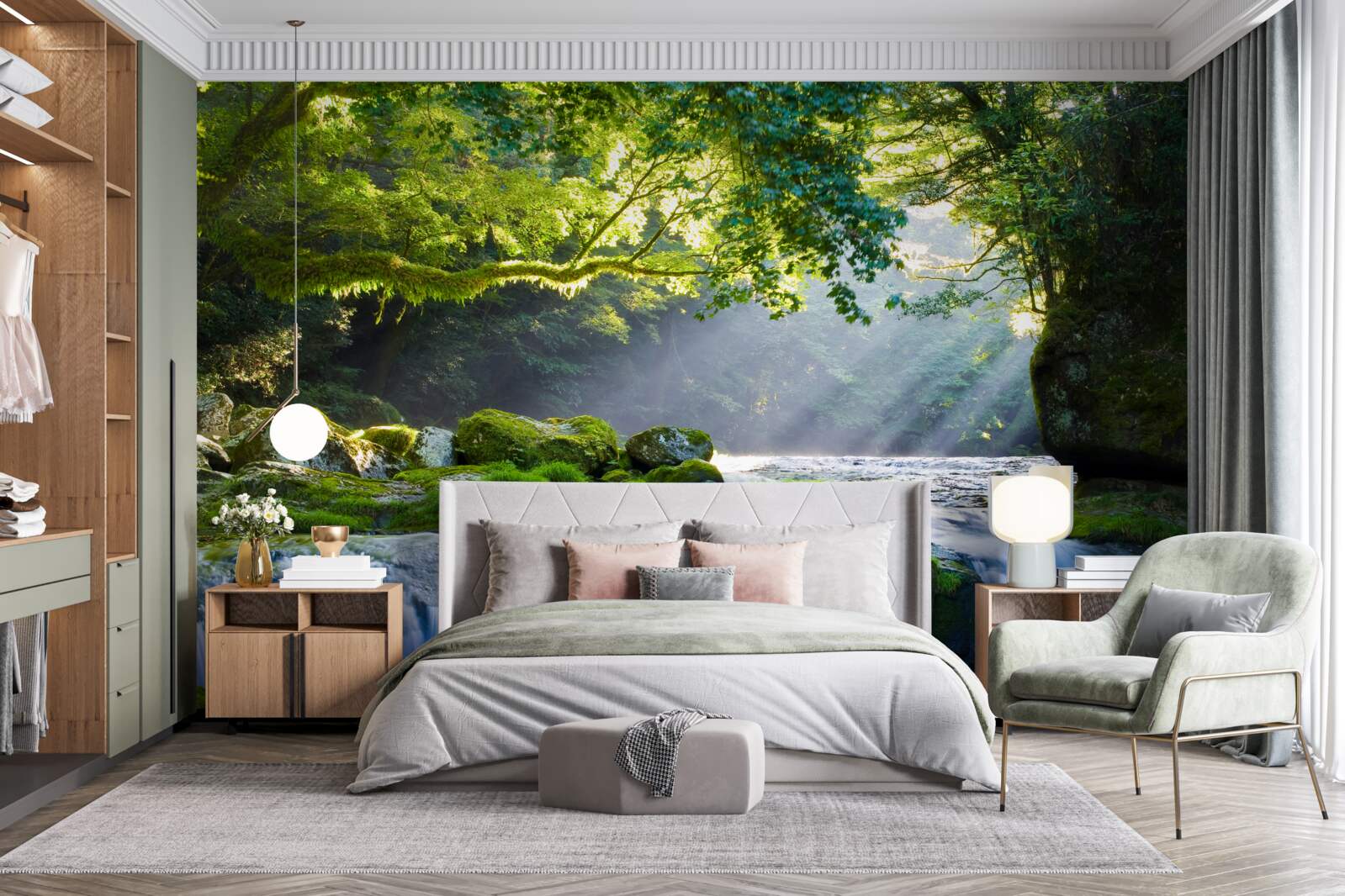 Fototapeta promienie słońca docierają do leśnego wodospadu