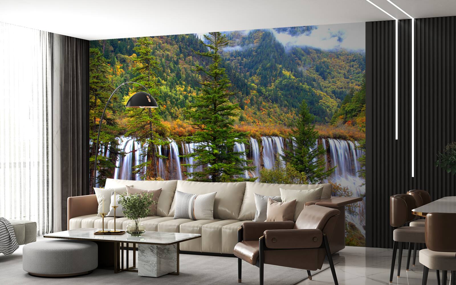 Fototapeta ogromny wodospad spływający po zboczach gór