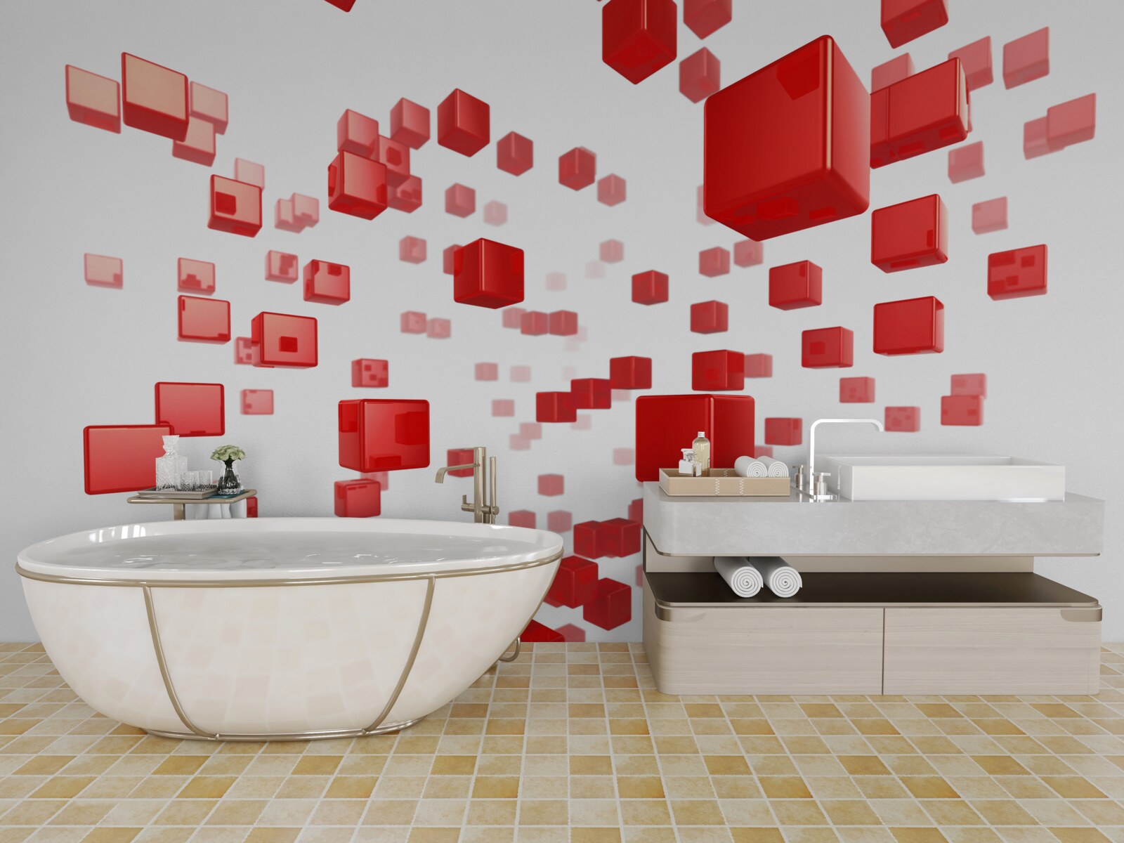 Fototapeta rosnące jasne czerwone kwadraty