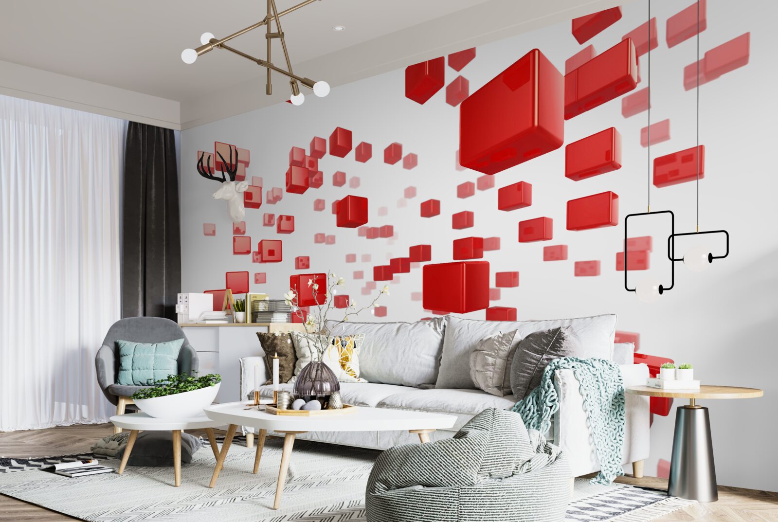 Fototapeta rosnące jasne czerwone kwadraty