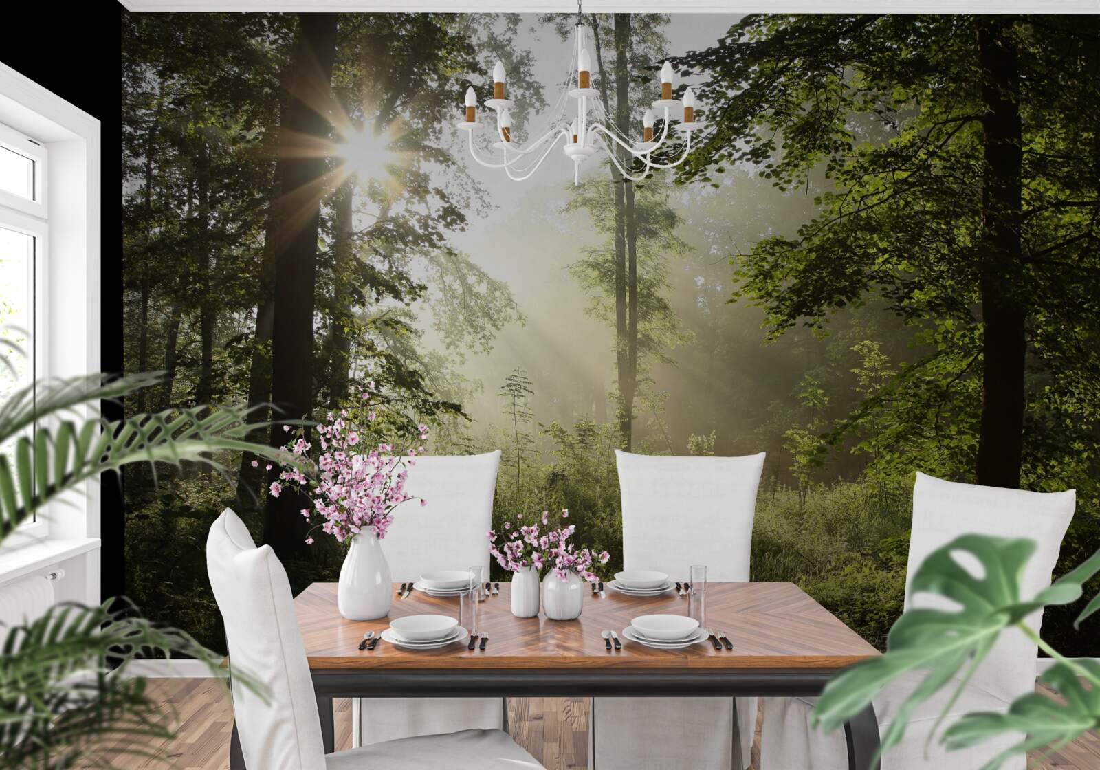 Fototapeta promienie słońca odpędzają nocny chłód od drzew