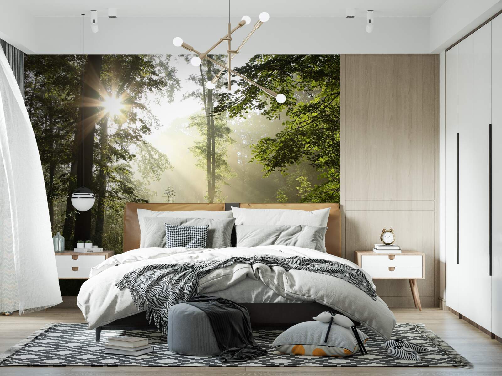 Fototapeta promienie słońca odpędzają nocny chłód od drzew