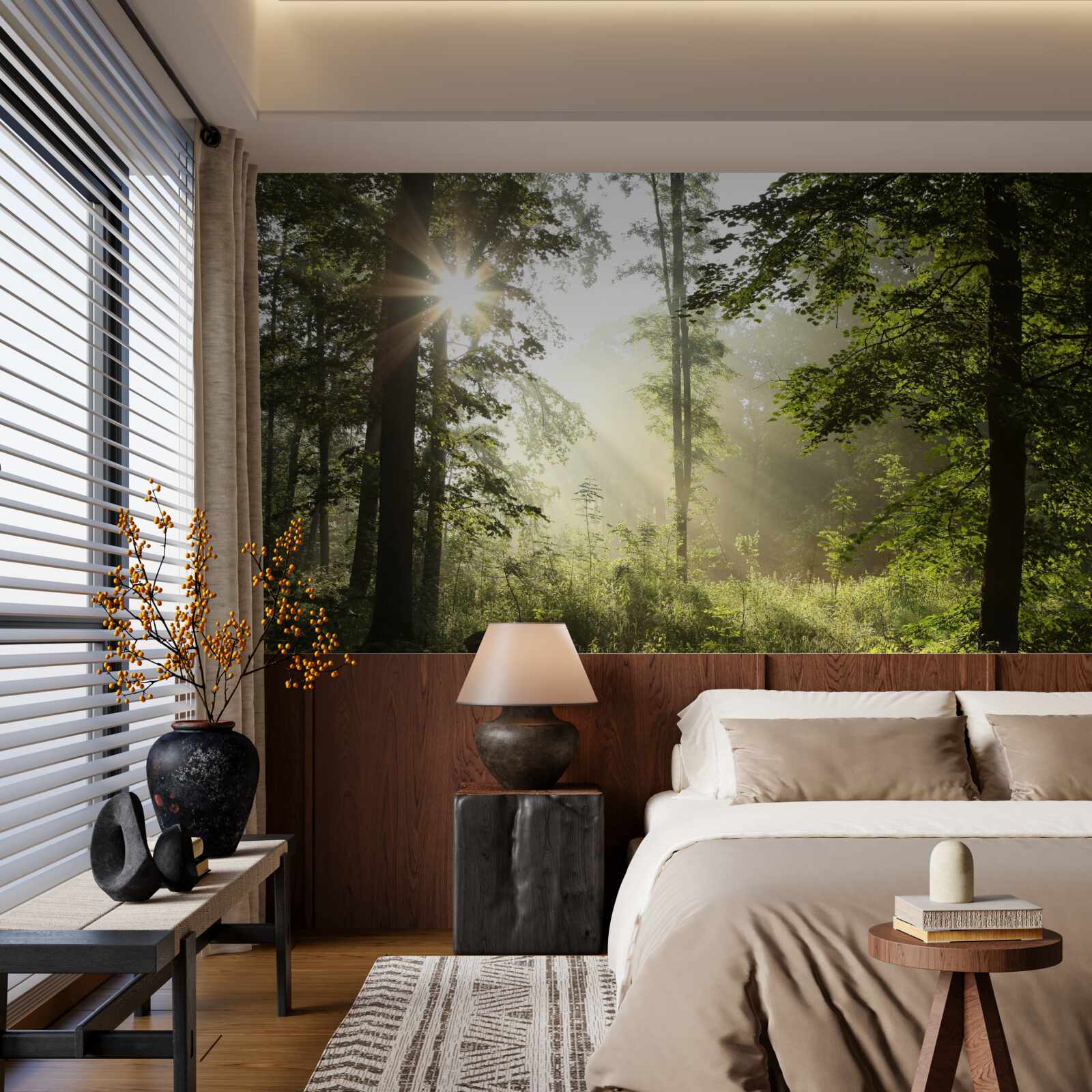 Fototapeta promienie słońca odpędzają nocny chłód od drzew