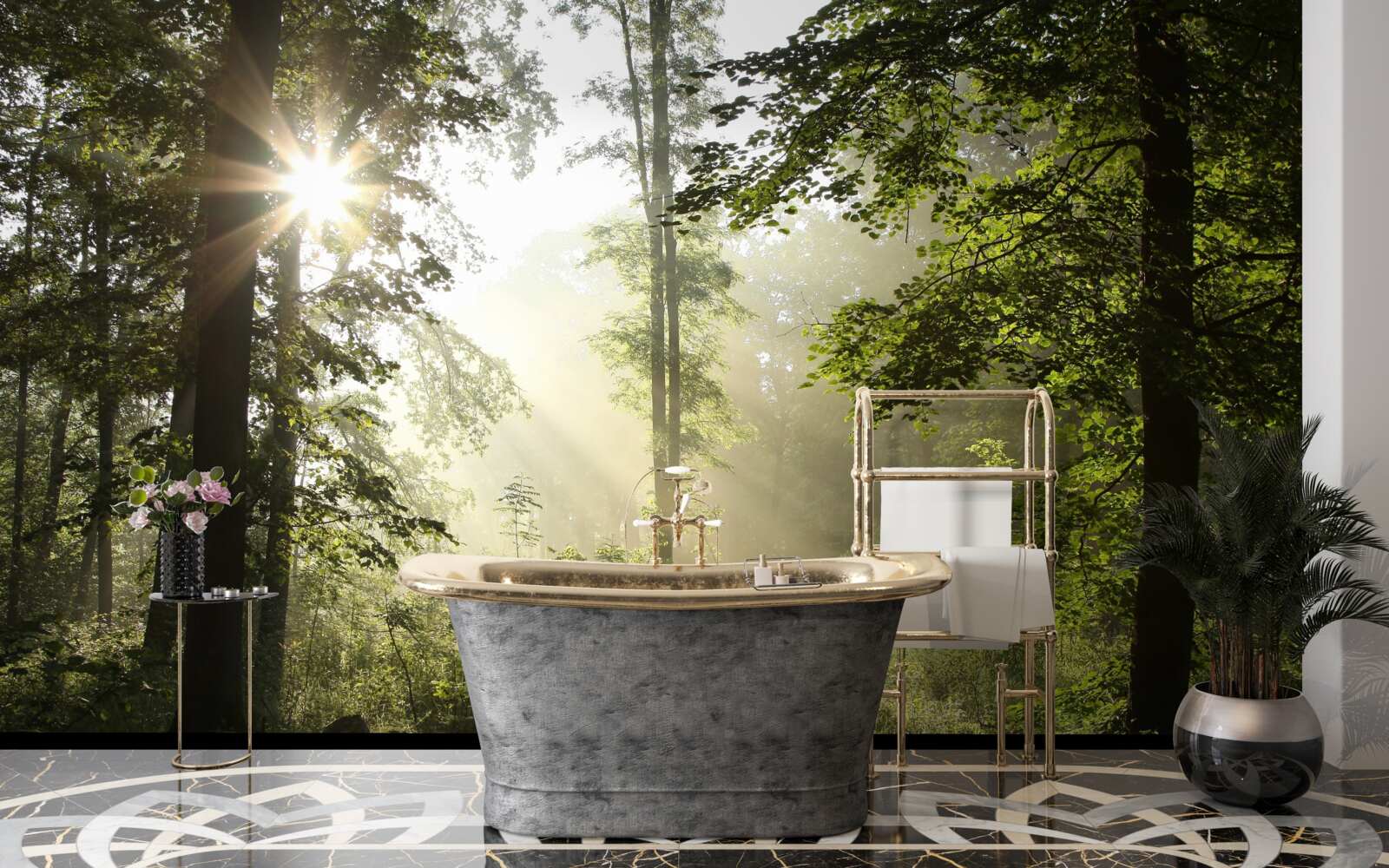 Fototapeta promienie słońca odpędzają nocny chłód od drzew