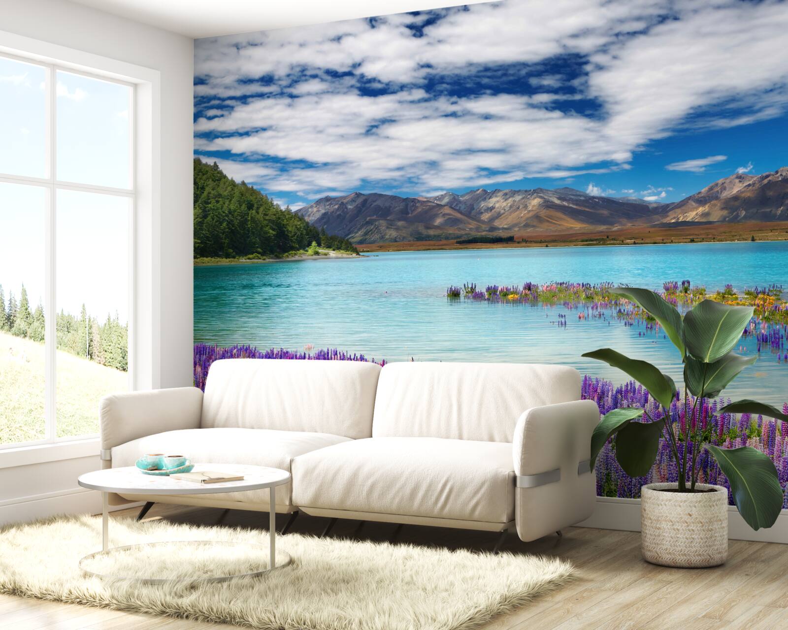 Fototapeta kwiaty odbijają się w krystalicznie czystej wodzie górskiego jeziora