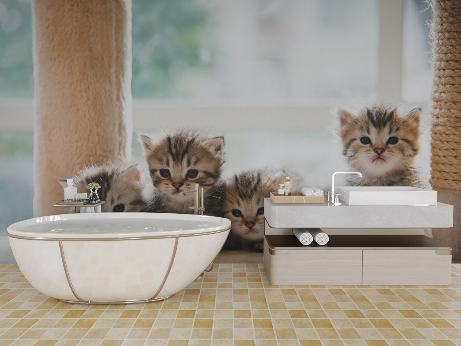 Fototapeta małe koty szukają matki