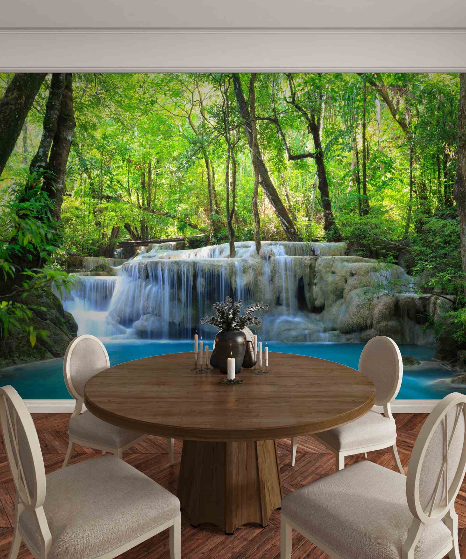 Fototapeta zielony las kryje wodospad