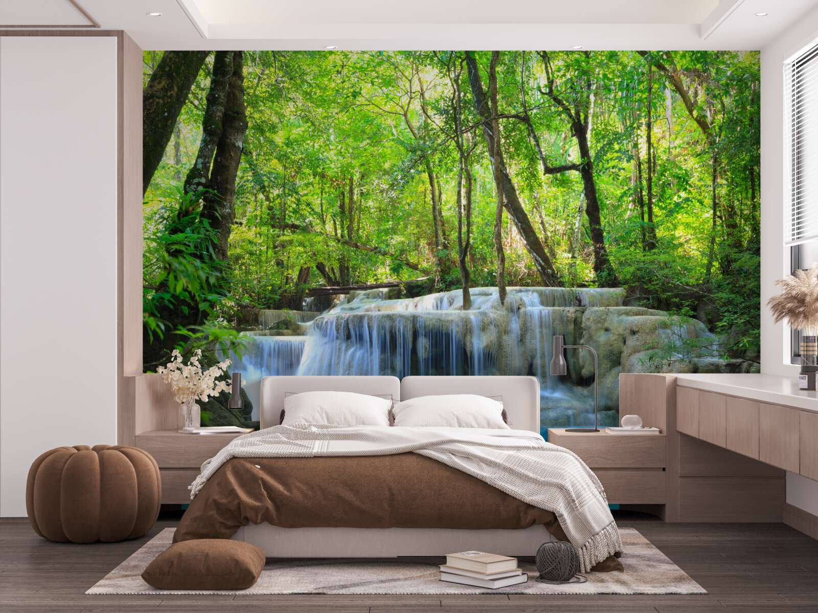 Fototapeta zielony las kryje wodospad