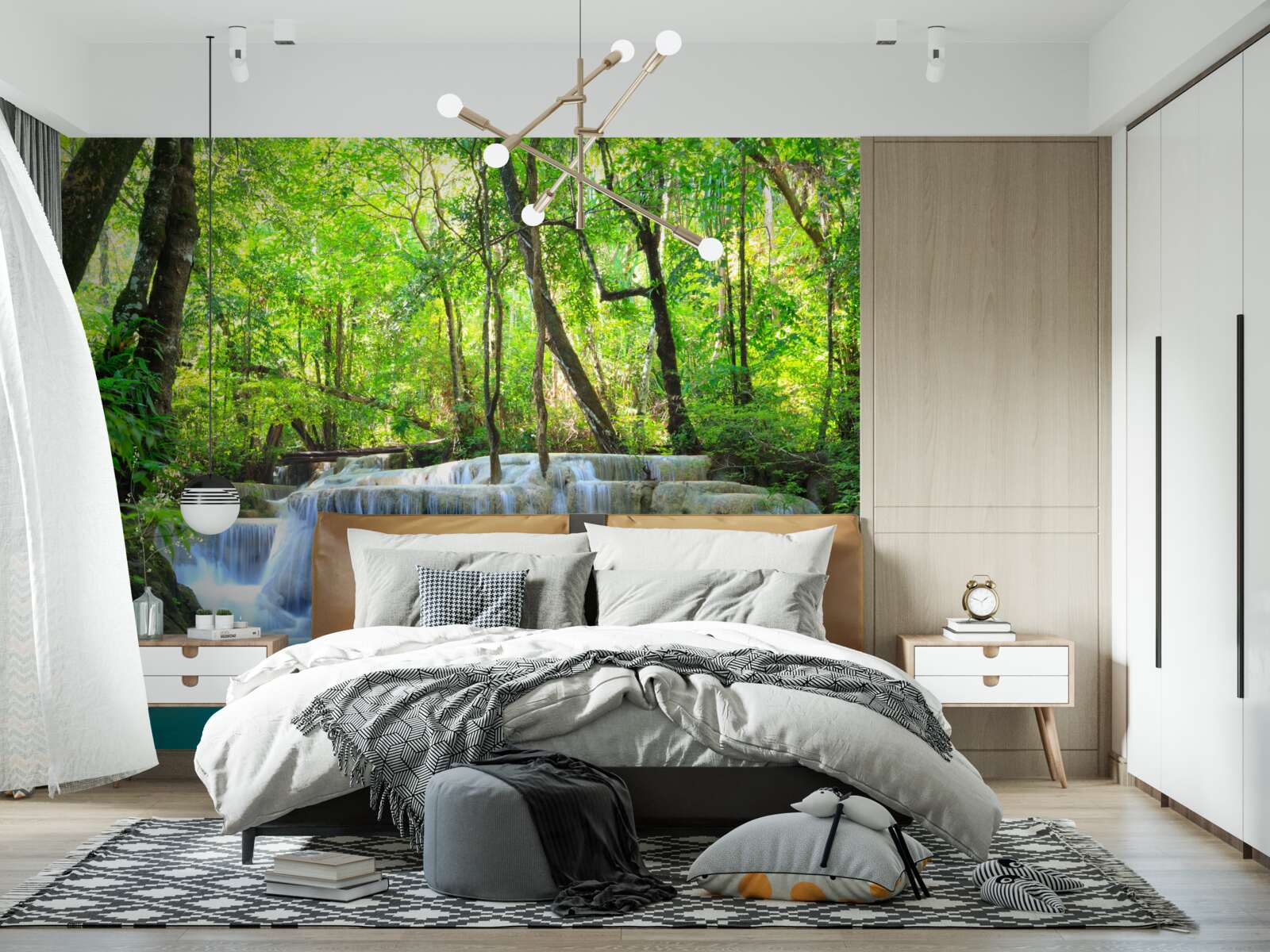 Fototapeta zielony las kryje wodospad