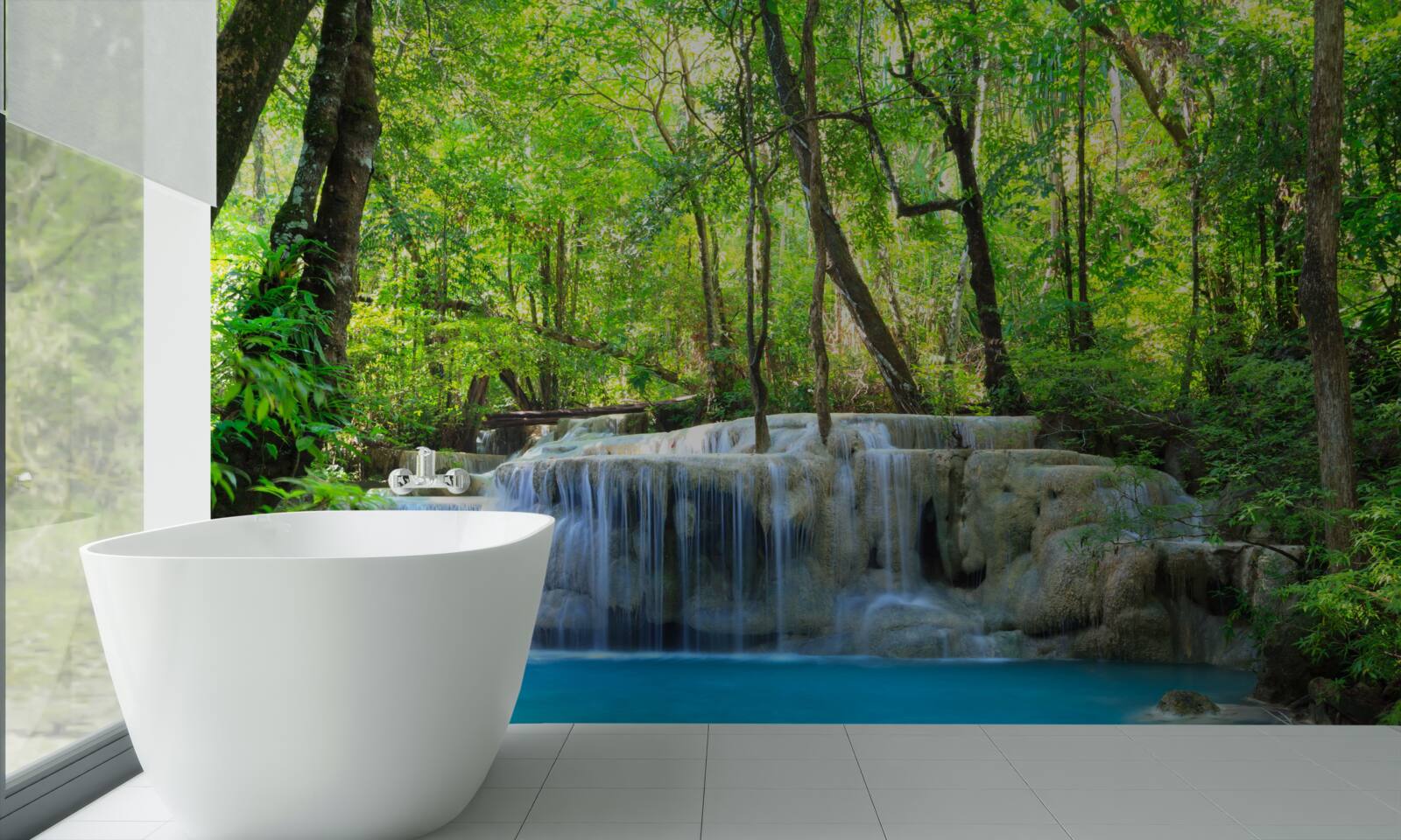 Fototapeta zielony las kryje wodospad