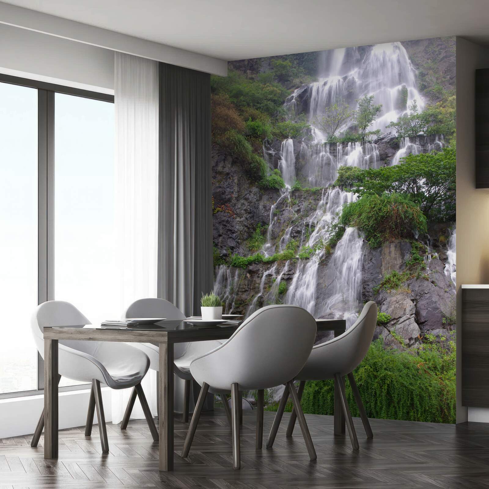 Fototapeta spektakularny górski wodospad z kaskadami