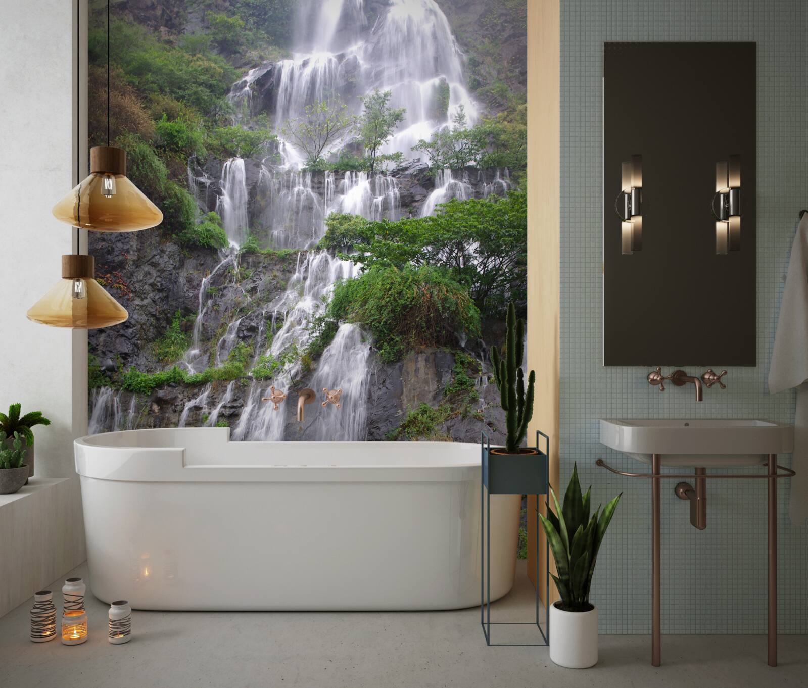 Fototapeta spektakularny górski wodospad z kaskadami