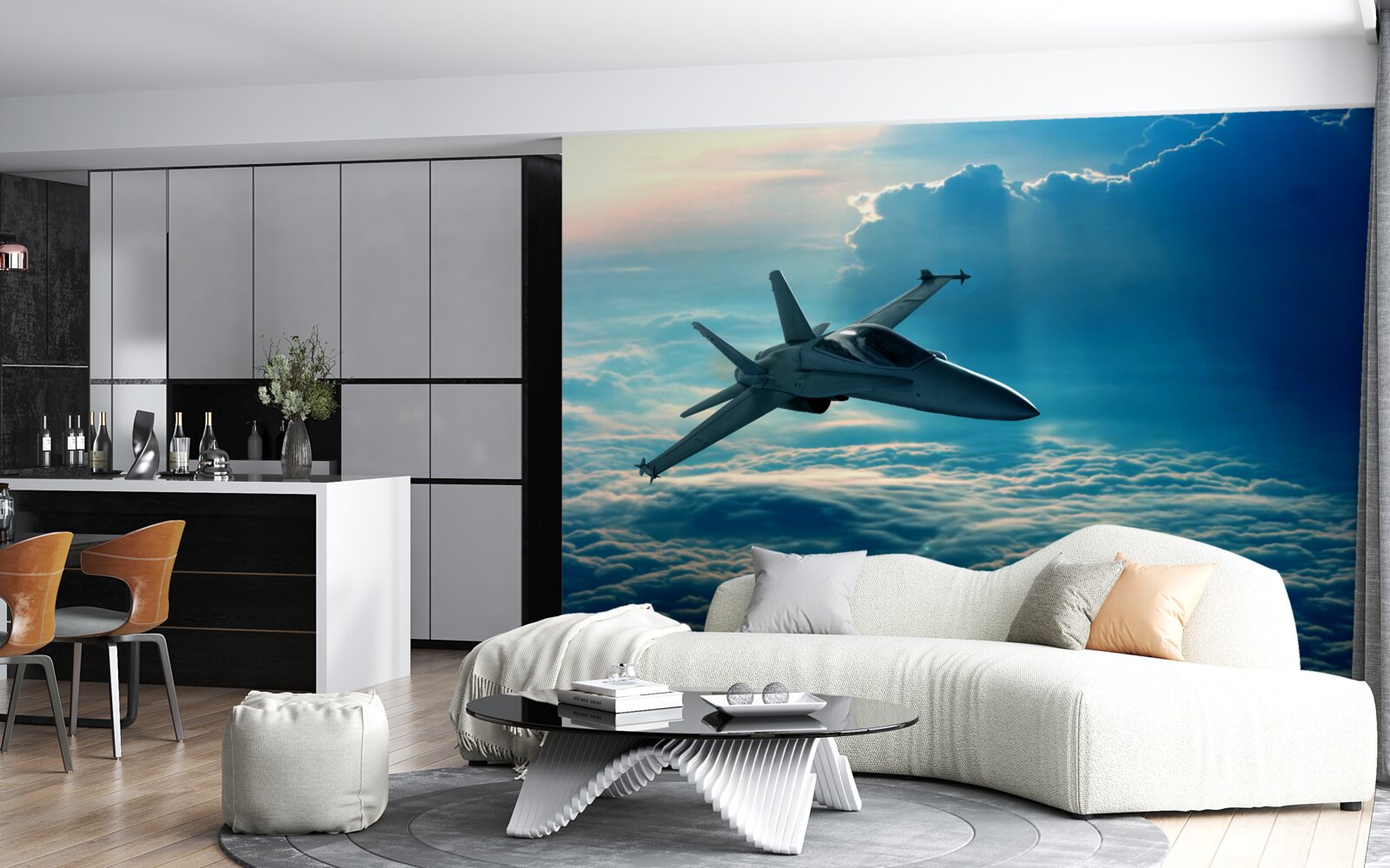 Fototapeta samolot bojowy pędzący przez chmury