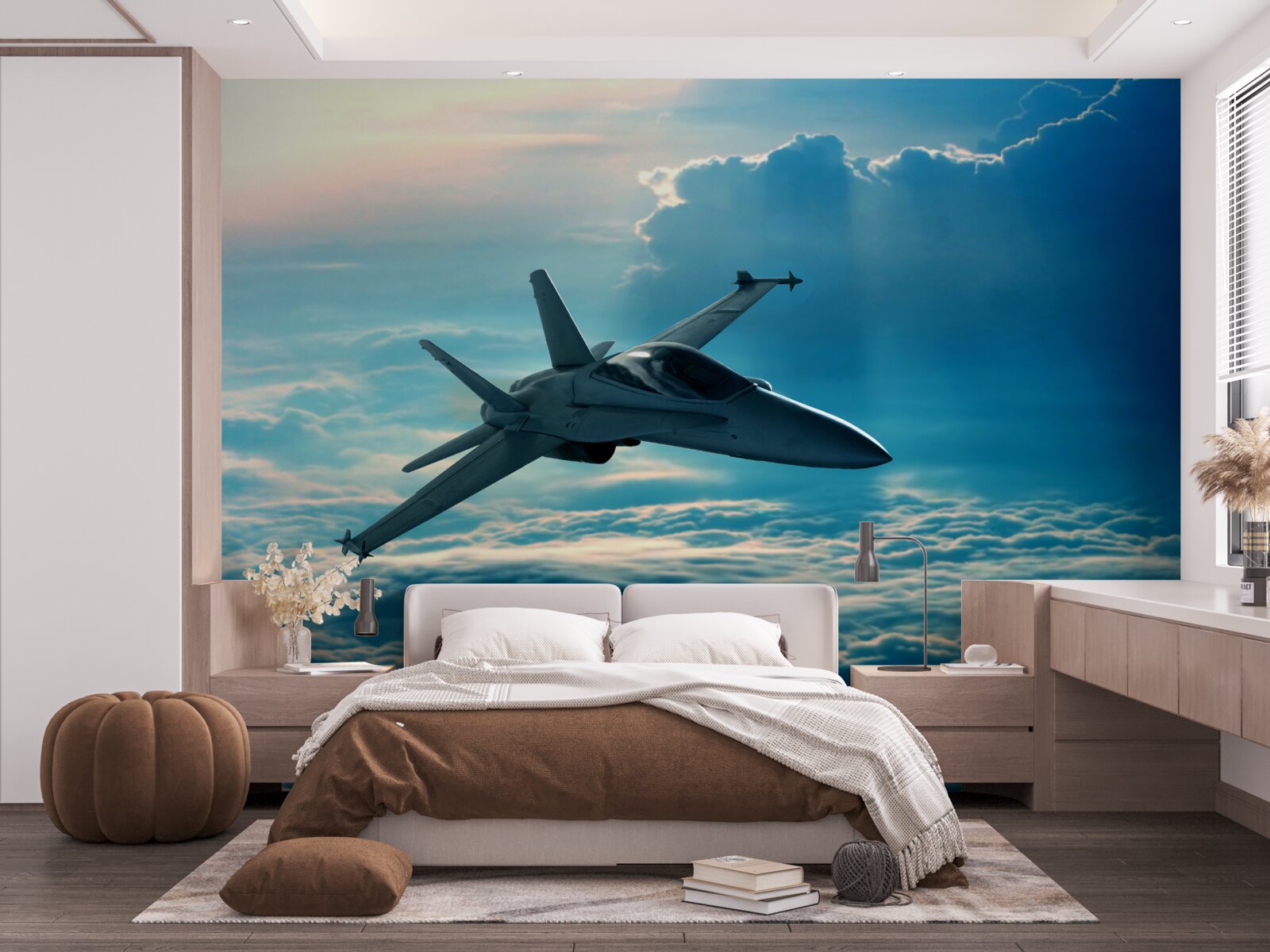 Fototapeta samolot bojowy pędzący przez chmury