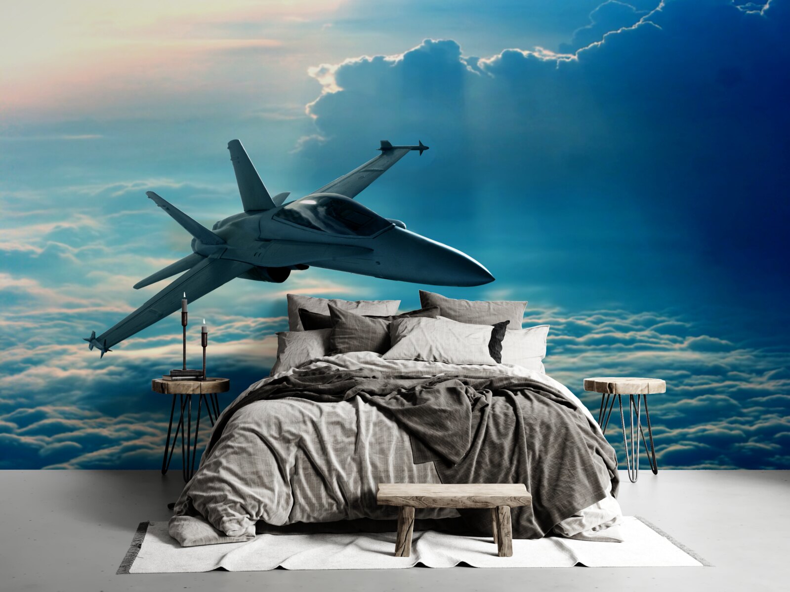 Fototapeta samolot bojowy pędzący przez chmury