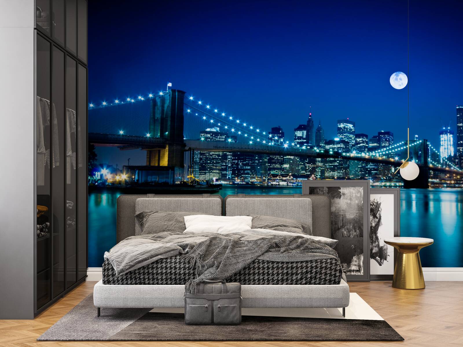 Fototapeta most brookliński oświetlony światłem nocnego księżyca