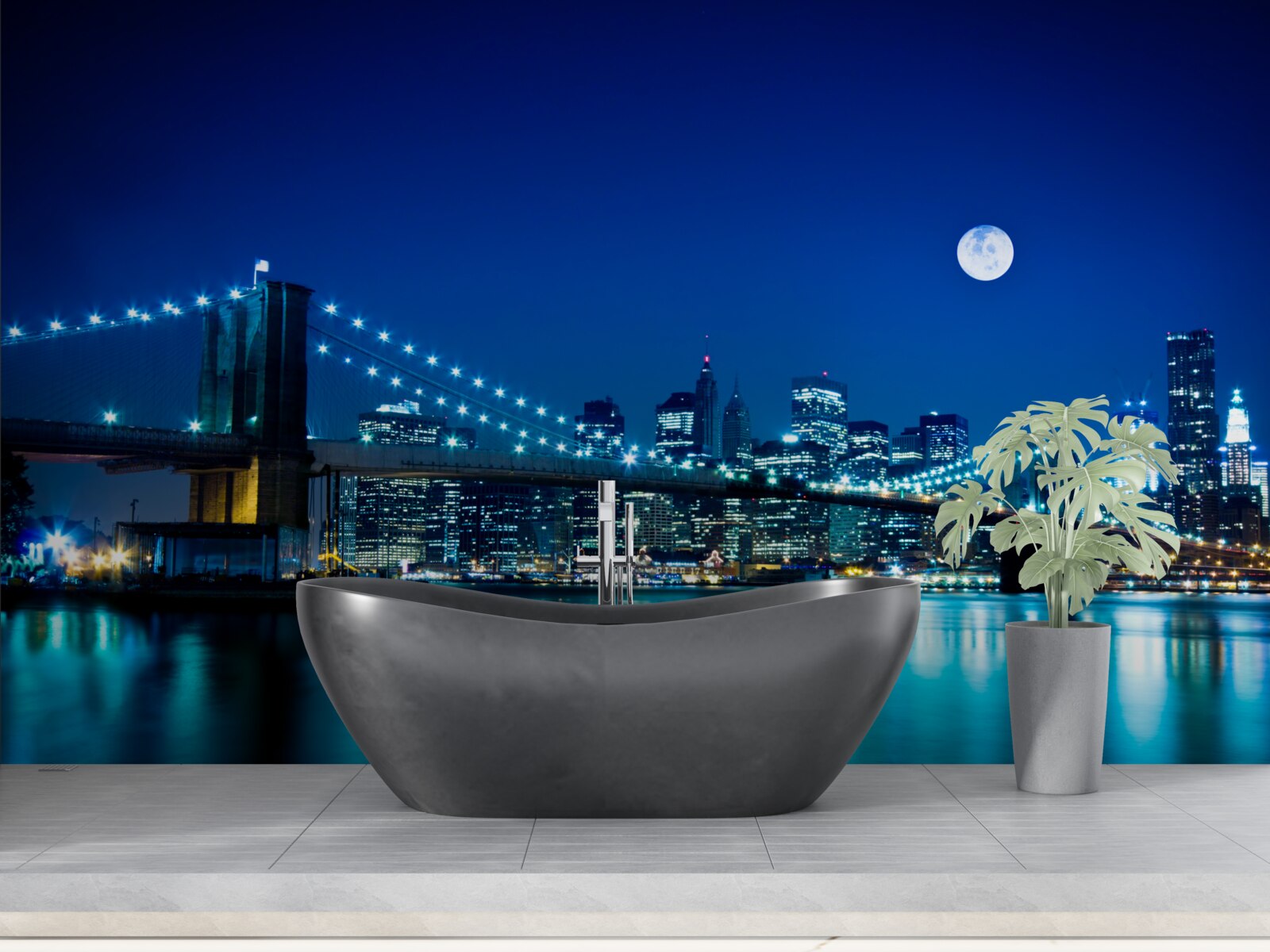 Fototapeta most brookliński oświetlony światłem nocnego księżyca