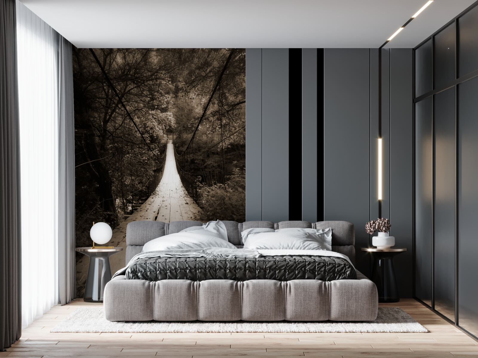 Fototapeta drewniany most łączący staw na terenie leśnym